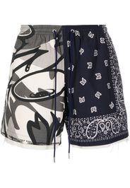 Children Of The Discordance patchwork raw-cut shorts - Blu