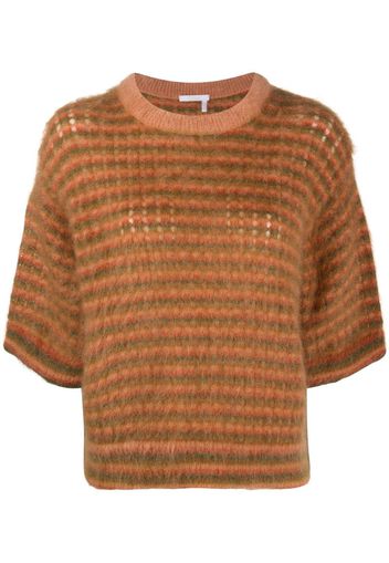 brushed striped crew neck jumper