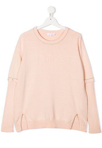 TEEN ribbed-sleeve cotton-wool jumper