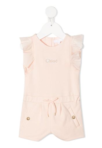 Chloé Kids embroidered-logo ruffled jumpsuit - Rosa