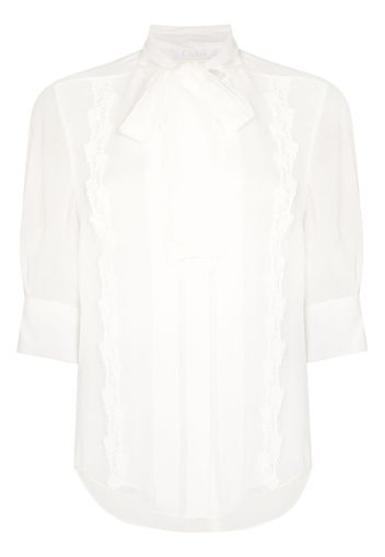 Chloé CHLOE CN SCARF 3/4 SLV LACE PANEL SHEER - Bianco