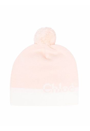 Chloé Kids intarsia logo-knit beanie - Rosa