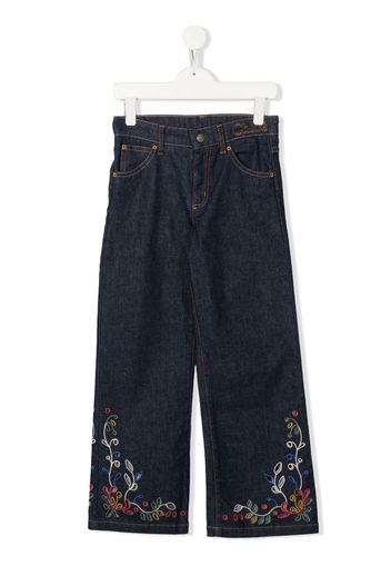 Chloé Kids floral-embroidered jeans - Blu