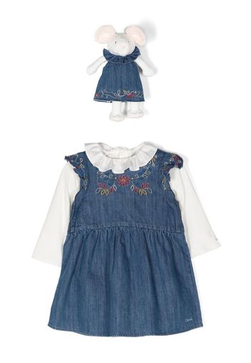 Chloé Kids Set abito denim e pupazzo - Blu