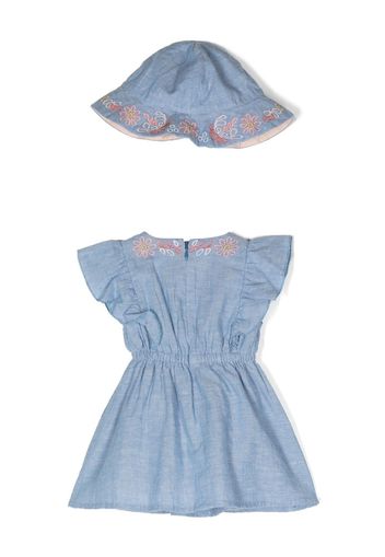 Chloé Kids floral-embroidered chambray dress set - Blu