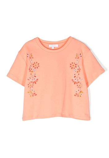 Chloé Kids T-shirt crop in pizzo sangallo - Arancione