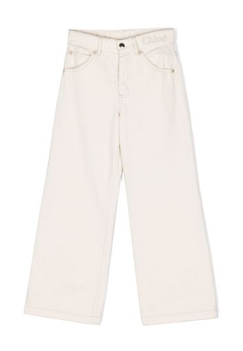 Chloé Kids logo-embroidered wide-leg jeans - Bianco