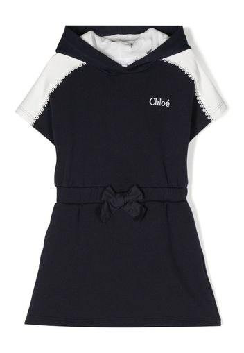 Chloé Kids logo-embroidered hooded dress - Blu