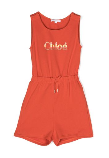 Chloé Kids logo-print cotton playsuit - Arancione