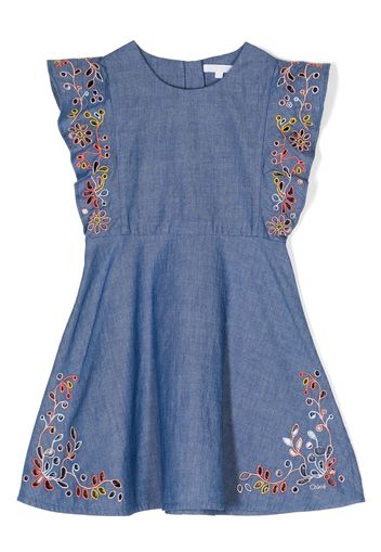 Chloé Kids embroidered chambray floral dress - Blu