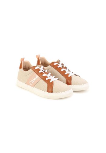 Chloé Kids logo-print canvas sneakers - Toni neutri