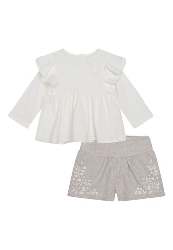 Chloé Kids Camicia con ricamo a fiori - Bianco