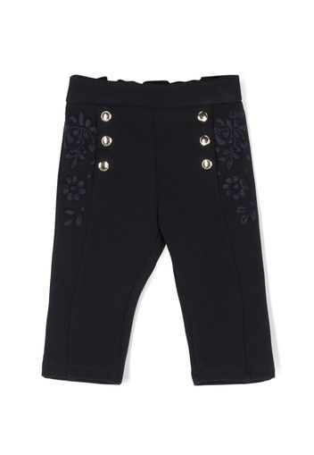 Chloé Kids Pantaloni con ricamo a fiori - Blu