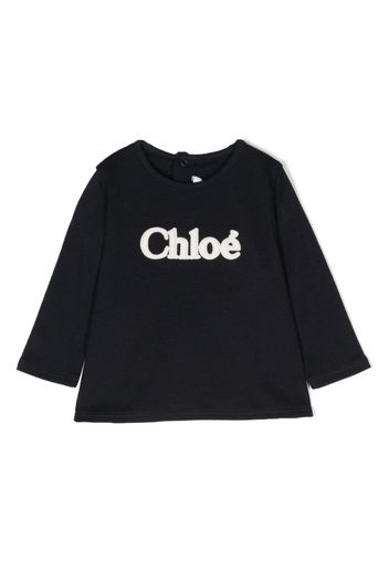 Chloé Kids T-shirt a maniche lunghe con logo goffrato - Blu