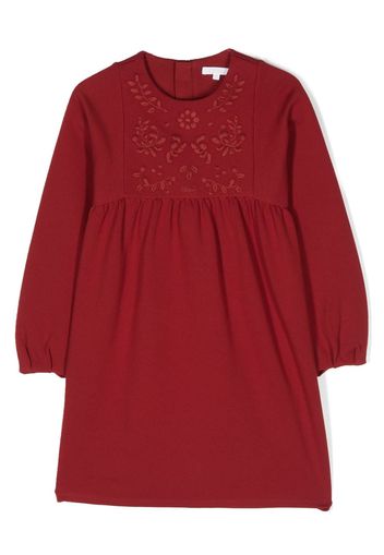 Chloé Kids Abito con ricamo a fiori - Rosso