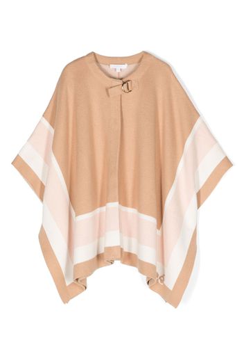 Chloé Kids stripe-detail asymmetric poncho - Marrone