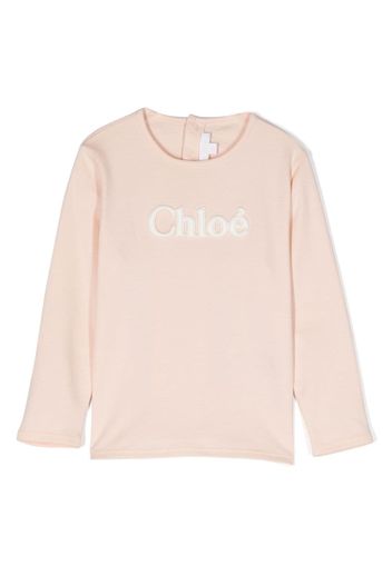 Chloé Kids logo-patch cotton T-Shirt - Rosa