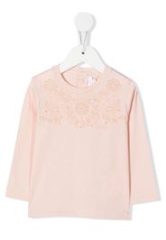 Chloé Kids floral-embroidered cotton T-shirt - Rosa