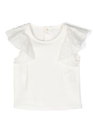 Chloé Kids floral-embroidered flutter-sleeve T-shirt - Bianco