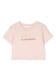 Chloé Kids embossed logo cotton T-shirt - Rosa