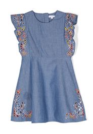 Chloé Kids embroidered sleeveless denim dress - Blu