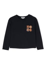 Chloé Kids floral-embroidered organic cotton T-shirt - Blu