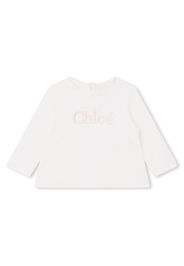 Chloé Kids embroidered-logo organic-cotton T-shirt - Bianco