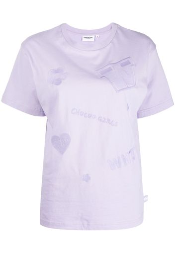 CHOCOOLATE embroidered-slogan cotton T-shirt - Viola