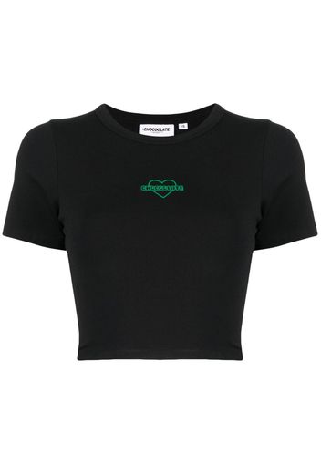 CHOCOOLATE T-shirt crop con stampa - Nero