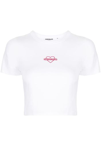 CHOCOOLATE logo-print cropped T-shirt - Bianco