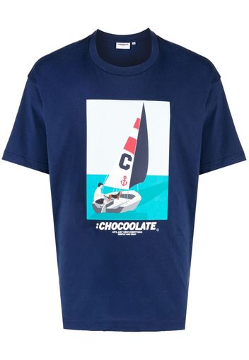 CHOCOOLATE graphic-print cotton T-shirt - Blu