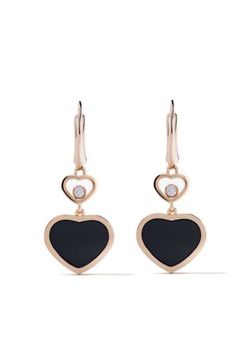 Orecchini pendenti ‘Happy Hearts’ in oro rosa 18kt, onice e diamanti