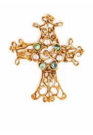 Christian Lacroix Pre-Owned 1990s crystal-embellished cross brooch - Oro