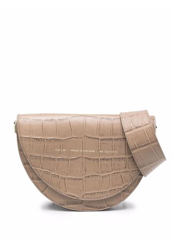 Chylak Saddle Bag in Glossy Beige Croc Embossed Leather - Toni neutri