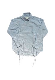 Closed button-up tie-detail cotton shirt - Blu