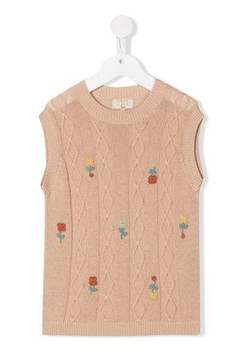 COCO AU LAIT floral-embroidered cable-knit vest - Toni neutri