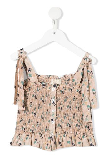 COCO AU LAIT smocked graphic-print top - Toni neutri