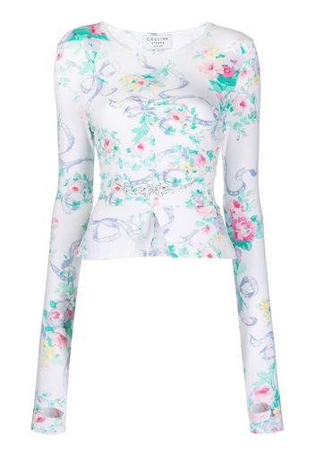 Collina Strada floral-print slit-hem T-shirt - Bianco