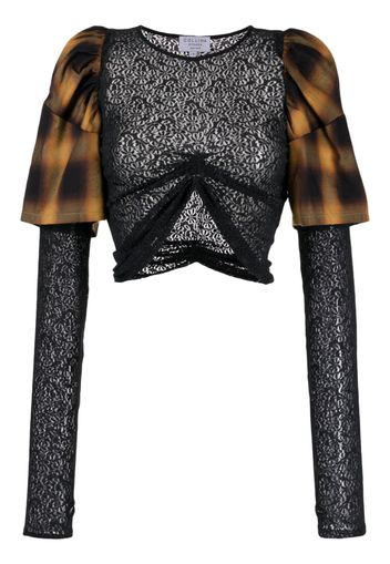 Collina Strada lace-embellished check-print top - Nero