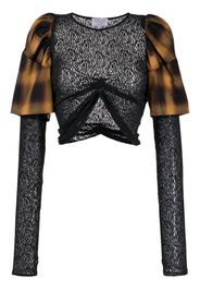 Collina Strada lace-embellished check-print top - Nero