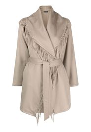 Colombo belted fringed cashmere coat - Grigio