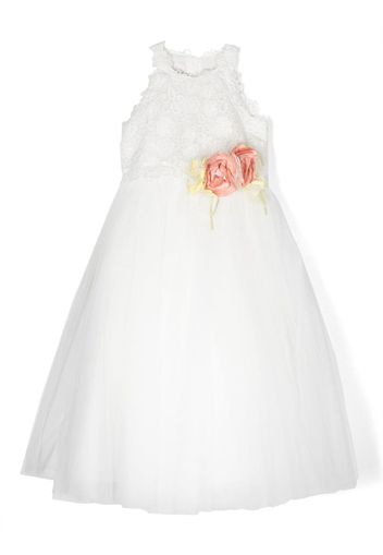 Colorichiari floral-applique detail midi dress - Bianco