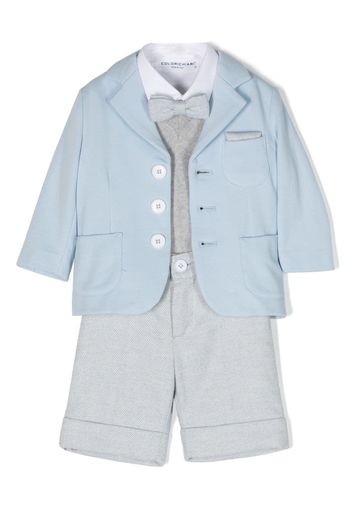 Colorichiari bow-detail wool dungarees set - Blu