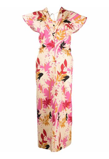 colville leaf-print flared cotton dress - Toni neutri