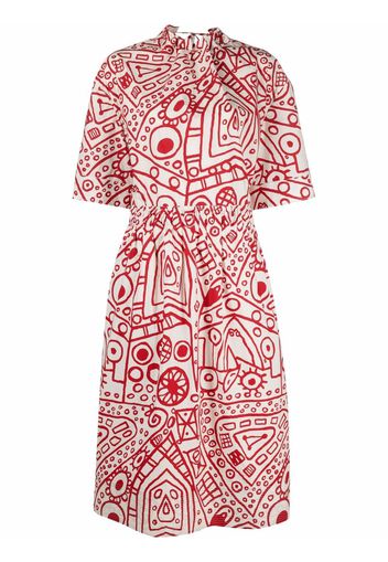 colville abstract-print gathered cotton dress - Bianco