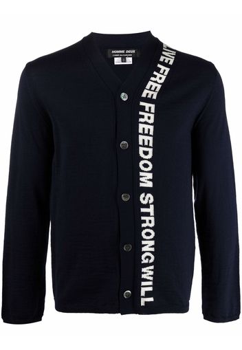 Comme Des Garçons Homme Deux slogan-intarsia wool cardigan - Blu