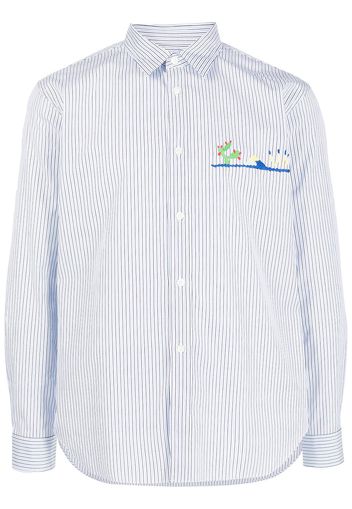 Comme Des Garçons Homme Deux cactus-embroidered striped shirt - Blu