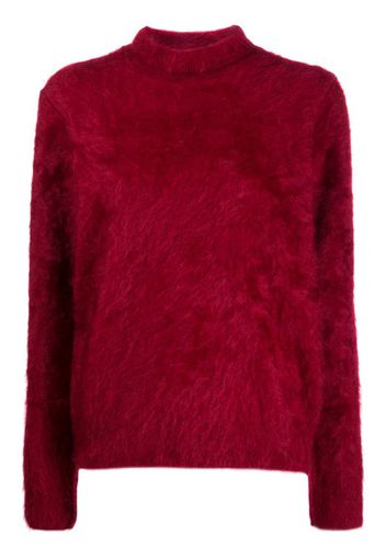 fuzzy-knit mock neck jumper