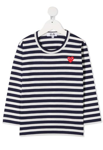 heart-patch striped T-shirt