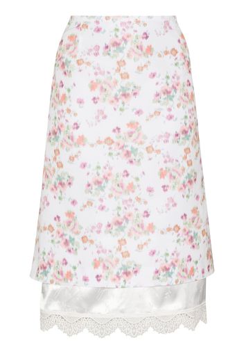 Commission floral-print layered midi skirt - Bianco